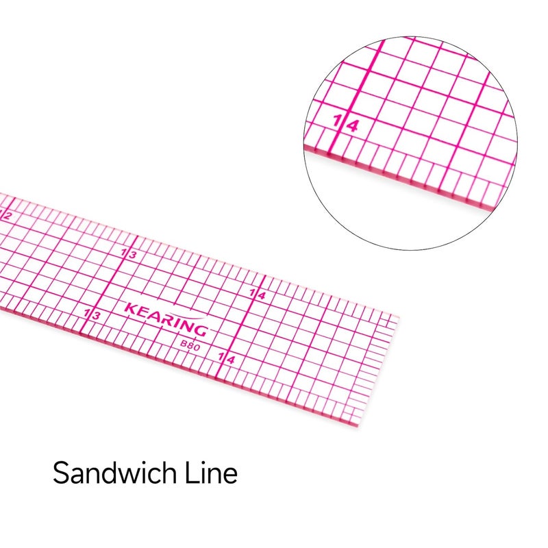 KEARING Clear Sewing Graph Ruler Fashion Design Ruler, Sandwich Line, 1 x 15, Transparent Pattern Making Dress Making Ruler for Sewing Quilting - Image 3